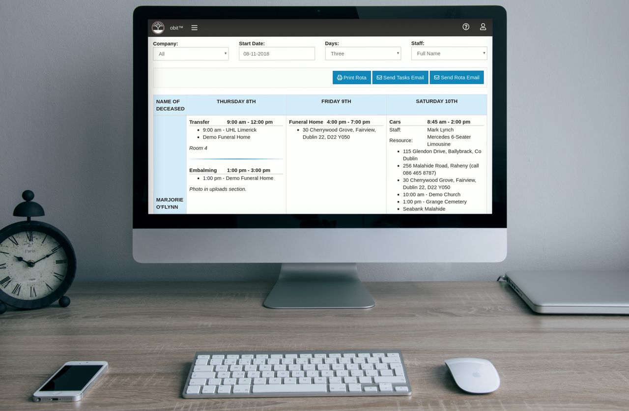 Funeral software screenshot