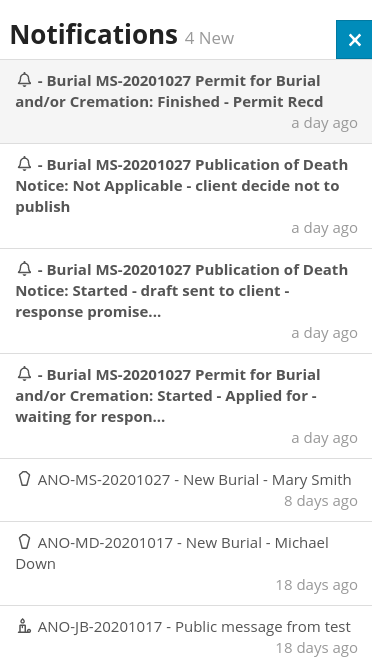 Notifications in Obit Funeral Software