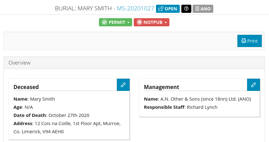 Obit funeral page